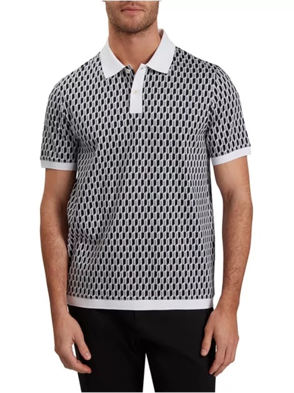 *TED BAKER LONDON* Men’s Navy x White Hamish’s Jacquard Geometric Knit Polo Sz 4